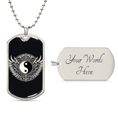 Luxury Graphic  Tag Necklace Blacka and White Yin Yang