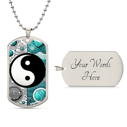 Turquoise Yin Yang Military Tag Necklace Spiritual Balance Pendant for Men Zen Style Jewelry Mindfulness Gift for Him Unique