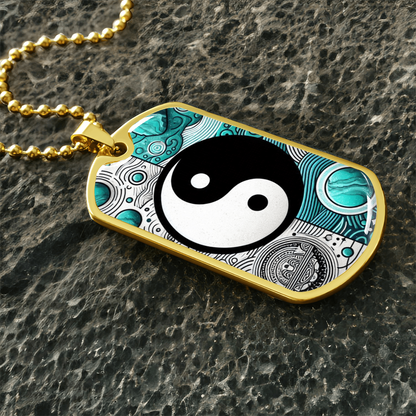 Turquoise Yin Yang Military Tag Necklace Spiritual Balance Pendant for Men Zen Style Jewelry Mindfulness Gift for Him Unique