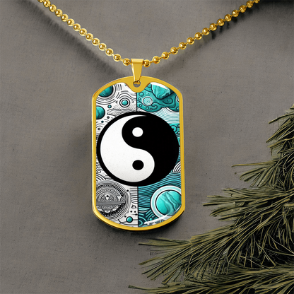 Turquoise Yin Yang Military Tag Necklace Spiritual Balance Pendant for Men Zen Style Jewelry Mindfulness Gift for Him Unique