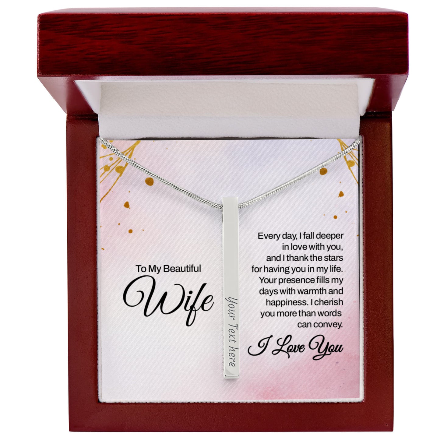To My Wife – Engraved 4-Sided Stick Necklace | Personalized Romantic Gift by ShineOn Fulfillment