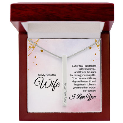 To My Wife – Engraved 4-Sided Stick Necklace | Personalized Romantic Gift by ShineOn Fulfillment