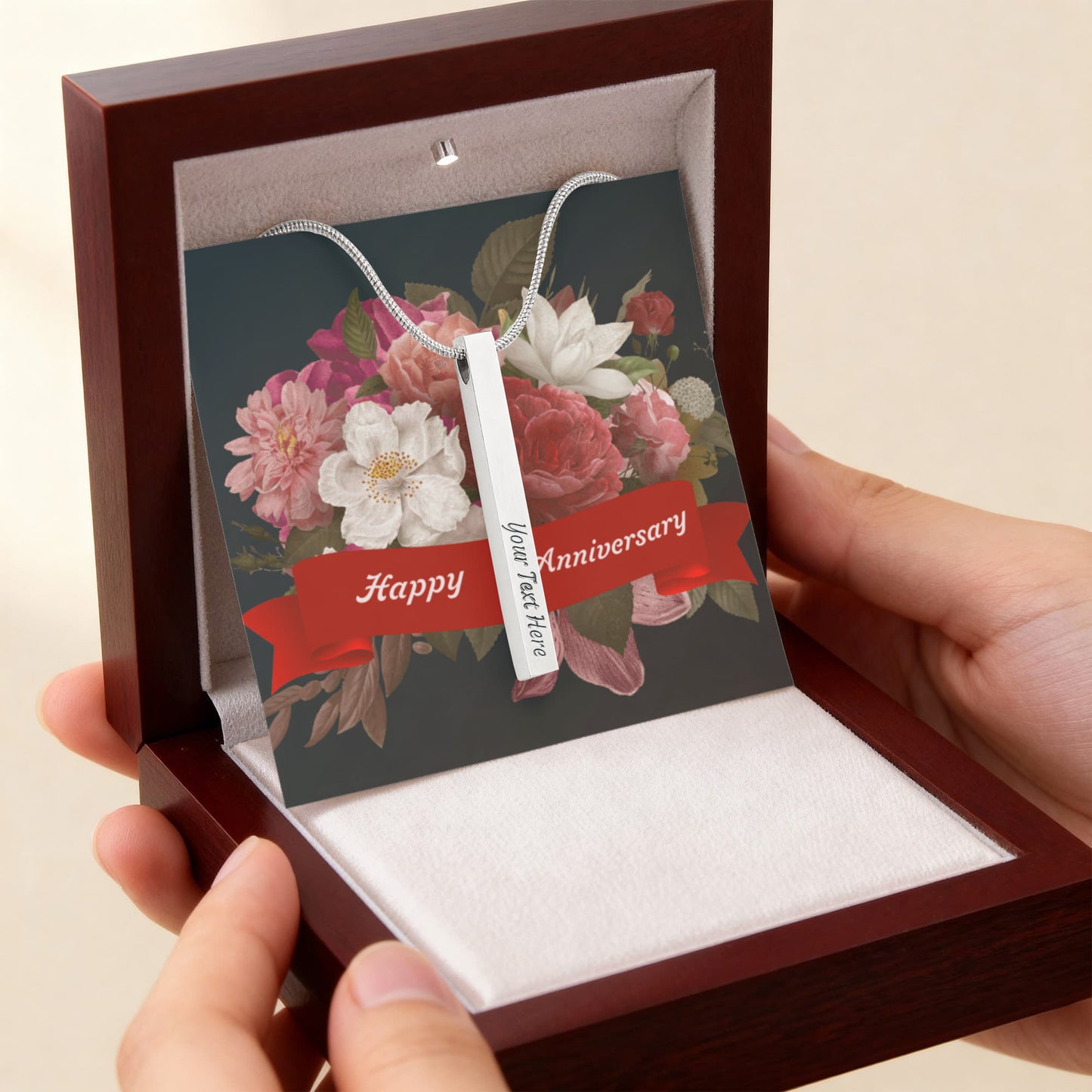 Happy Anniversary – Engraved 4-Sided Stick Necklace | Personalized Romantic Gift by ShineOn Fulfillment