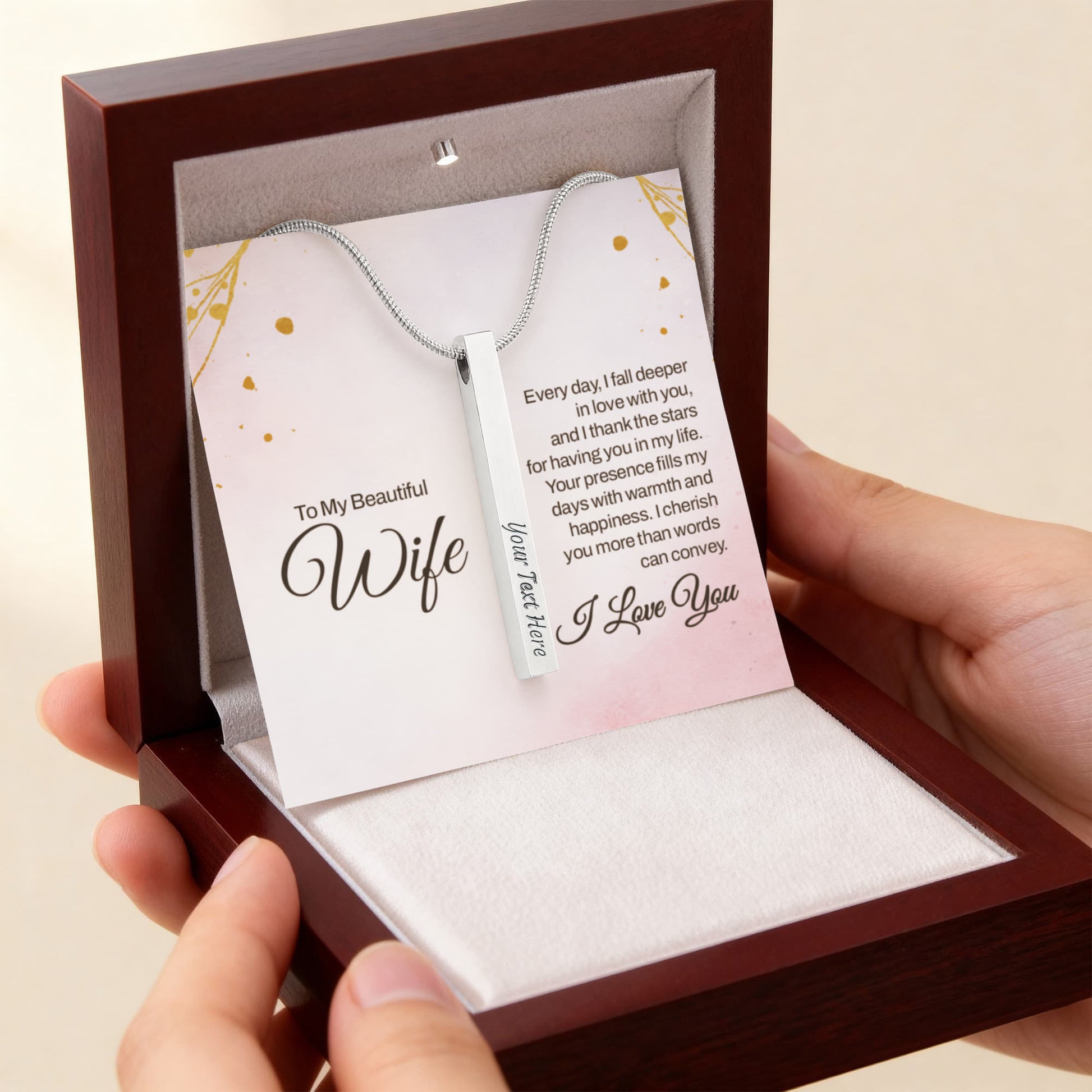 To My Wife – Engraved 4-Sided Stick Necklace | Personalized Romantic Gift by ShineOn Fulfillment