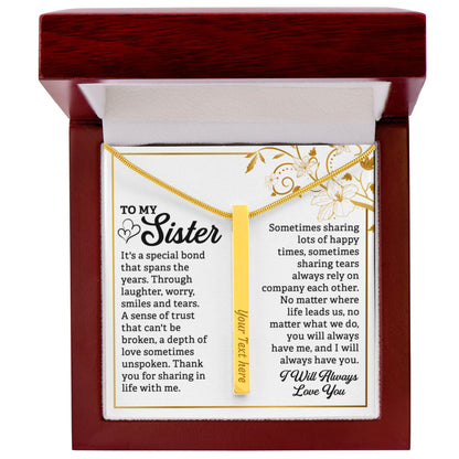 Engraved 4-Sided Stick Necklace To my Sister by ShineOn Fulfillment