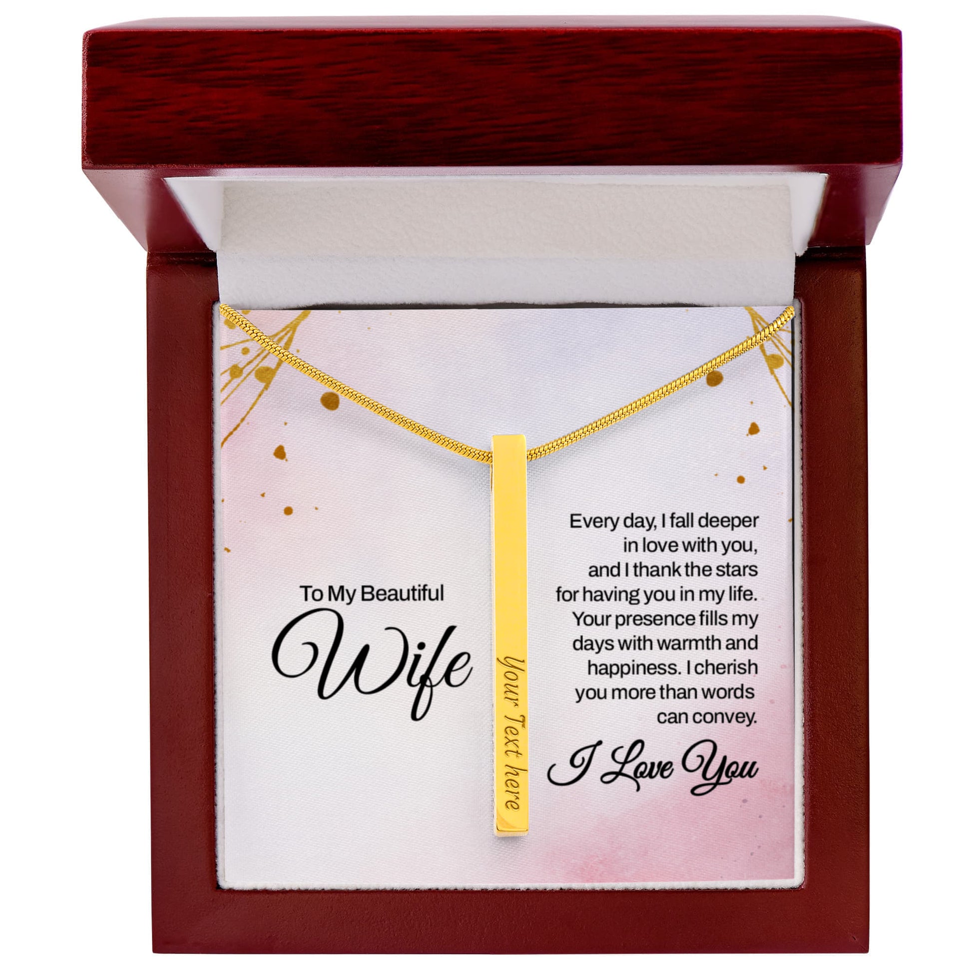 To My Wife – Engraved 4-Sided Stick Necklace | Personalized Romantic Gift by ShineOn Fulfillment