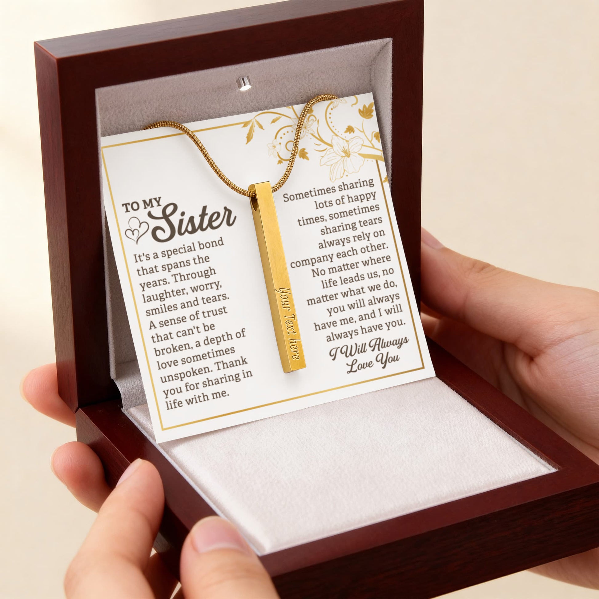 Engraved 4-Sided Stick Necklace To my Sister by ShineOn Fulfillment