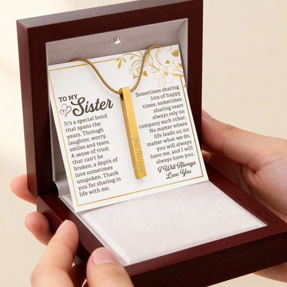 Engraved 4-Sided Stick Necklace To my Sister by ShineOn Fulfillment