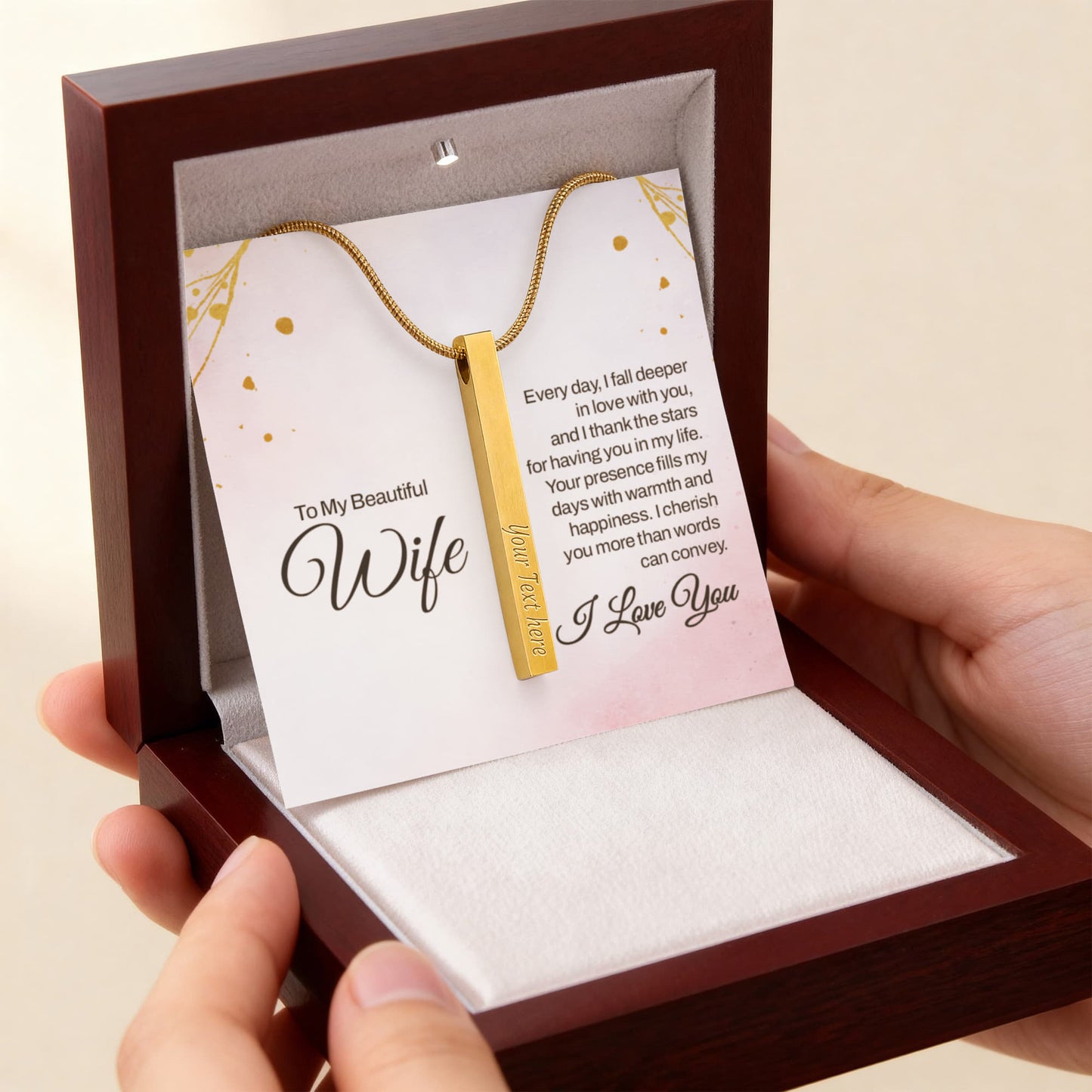 To My Wife – Engraved 4-Sided Stick Necklace | Personalized Romantic Gift by ShineOn Fulfillment