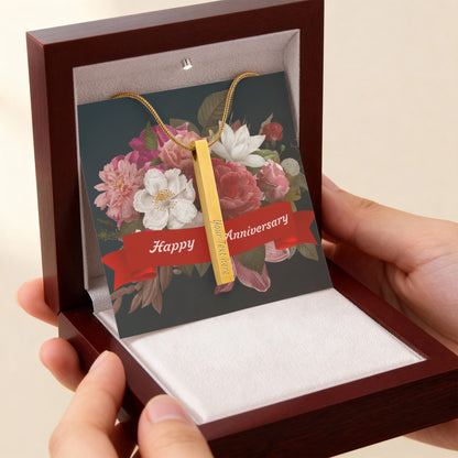 Happy Anniversary – Engraved 4-Sided Stick Necklace | Personalized Romantic Gift by ShineOn Fulfillment