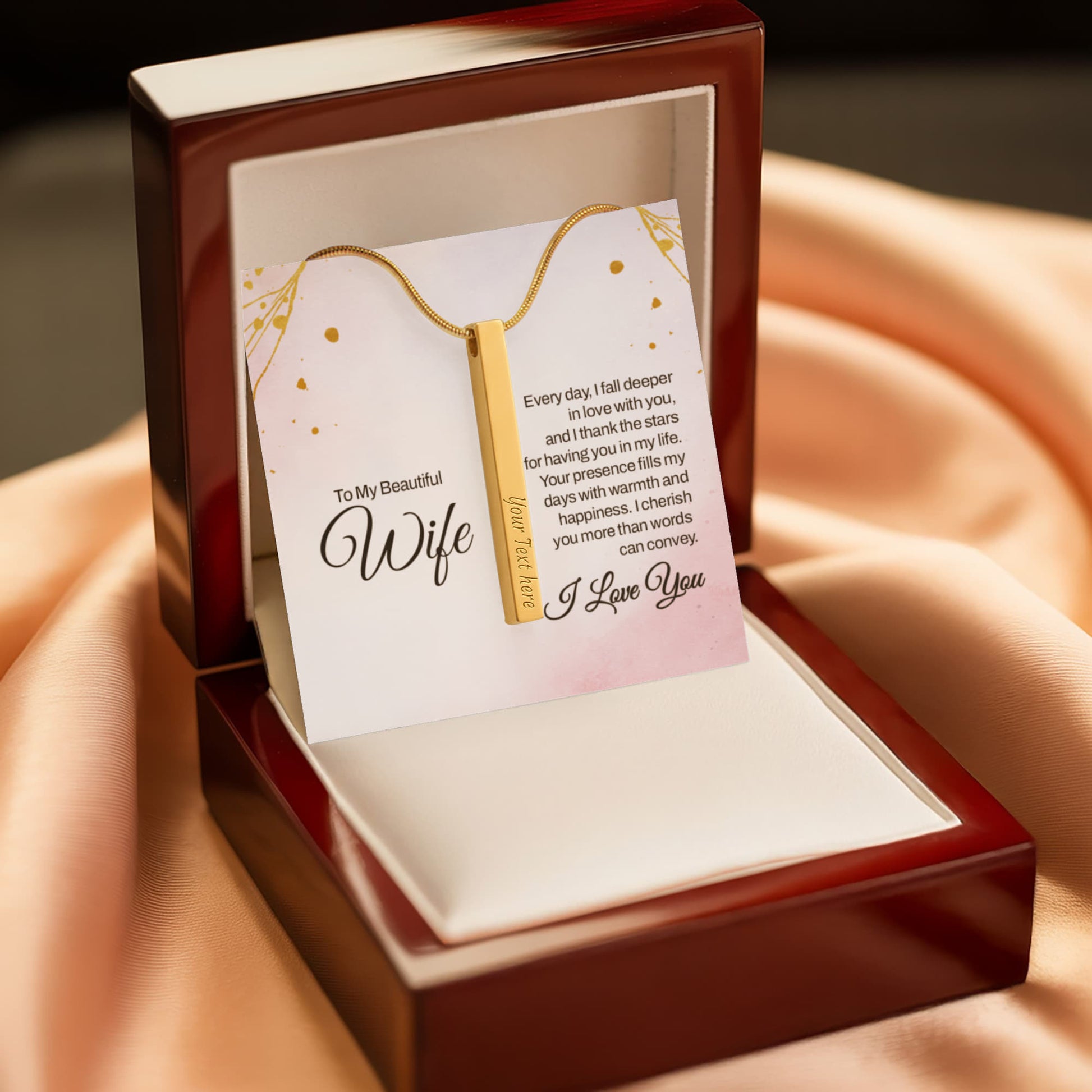 To My Wife – Engraved 4-Sided Stick Necklace | Personalized Romantic Gift by ShineOn Fulfillment