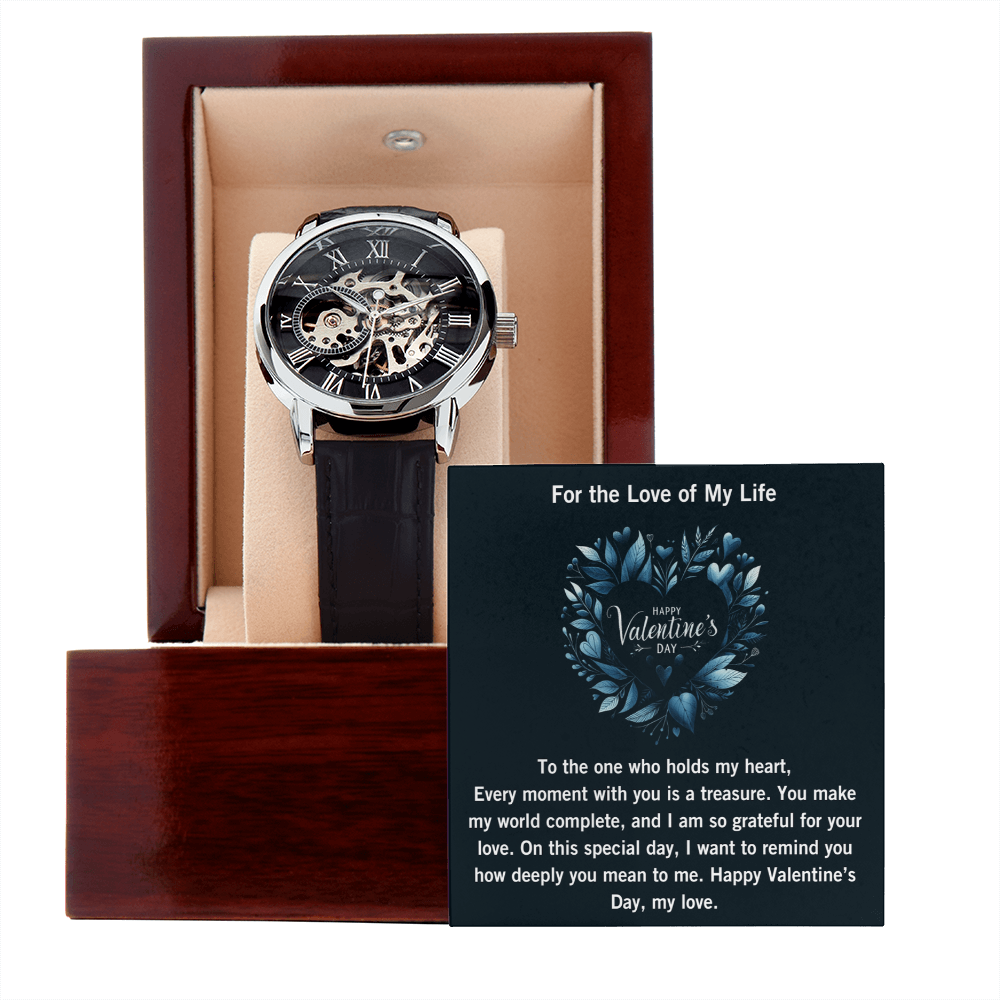 Valentine's Day Openwork Watch, Men's Timepiece, Skeleton Watch, Gift for Husband, Romantic Gift, Elegant Watch