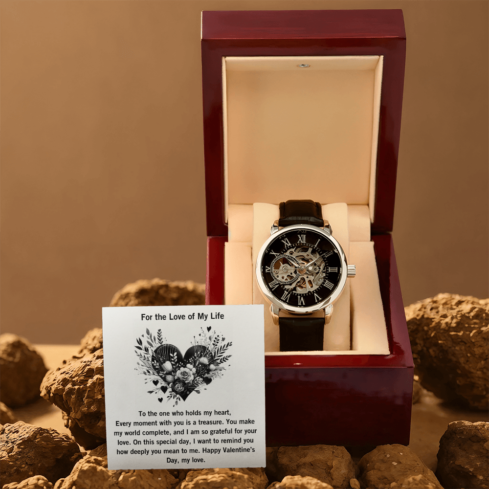 Men's Openwork Watch, Valentine's Day Present, Skeleton Timepiece, Gift for Him, Watch for Boyfriend, Stylish Timepiece