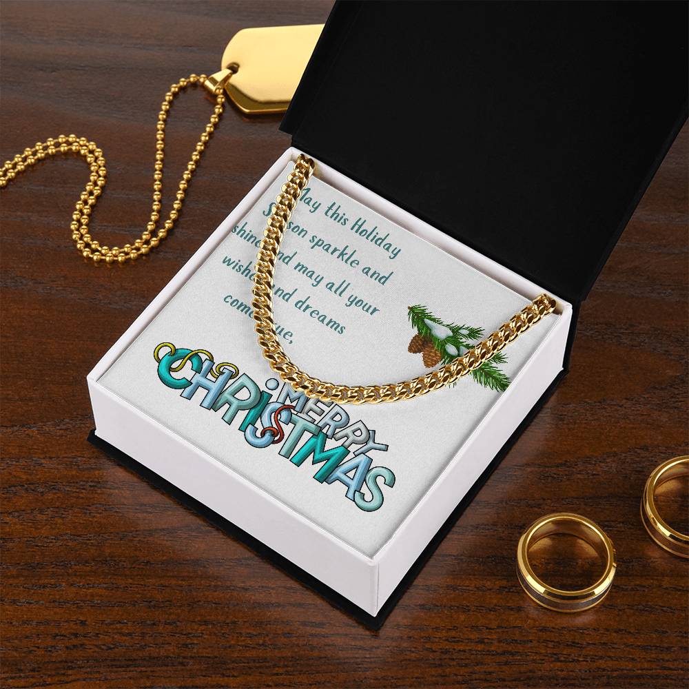 Necklace Chain with Merry Christmas Card, Holiday Jewelry Gift, Festive Season Pendant, Ch