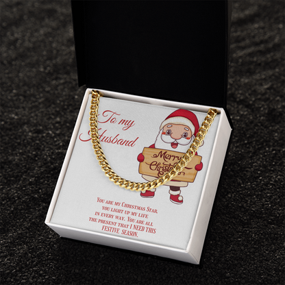 Cuban Link Chain – Christmas Gift for Husband, Includes Merry Christmas Message Card