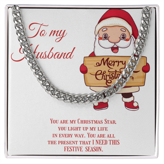 Cuban Link Chain – Christmas Gift for Husband, Includes Merry Christmas Message Card