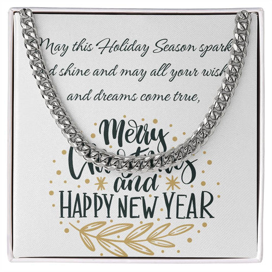 Necklace Chain with Merry Christmas Card, Holiday Jewelry Gift, Festive Season Pendant, Ch