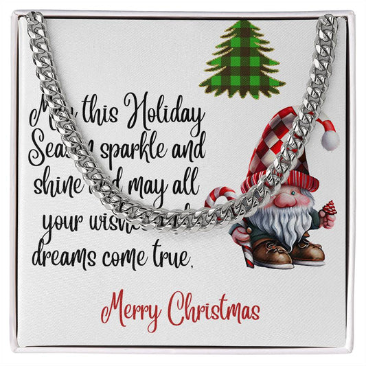 Necklace Chain with Merry Christmas Card, Holiday Jewelry Gift, Festive Season Pendant, Christmas Gift