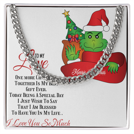 Cuban Link Chain with Christmas Grinch message card