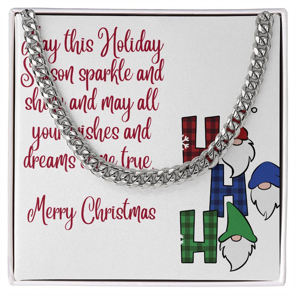 Necklace Chain with Merry Christmas Card, Holiday Jewelry Gift, Festive Season Pendant