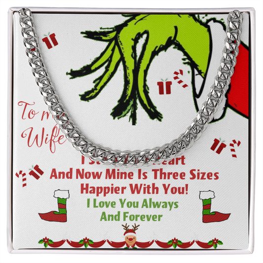Cuban Link Chain with message card I stole your heart Grinch Christmas decoration