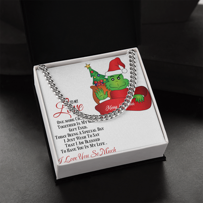 Cuban Link Chain with Christmas Grinch message card