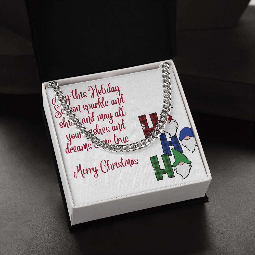 Necklace Chain with Merry Christmas Card, Holiday Jewelry Gift, Festive Season Pendant