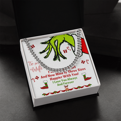 Cuban Link Chain with message card I stole your heart Grinch Christmas decoration