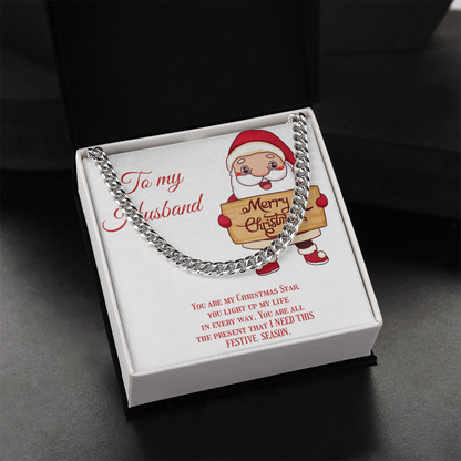Cuban Link Chain – Christmas Gift for Husband, Includes Merry Christmas Message Card