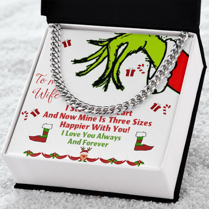 Cuban Link Chain with message card I stole your heart Grinch Christmas decoration