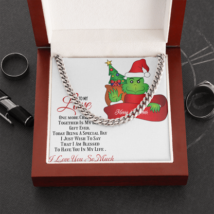 Cuban Link Chain with Christmas Grinch message card