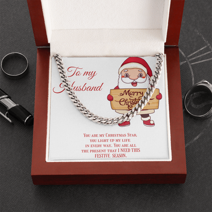 Cuban Link Chain – Christmas Gift for Husband, Includes Merry Christmas Message Card