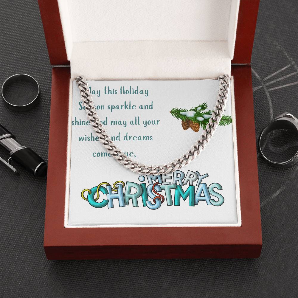 Necklace Chain with Merry Christmas Card, Holiday Jewelry Gift, Festive Season Pendant, Ch