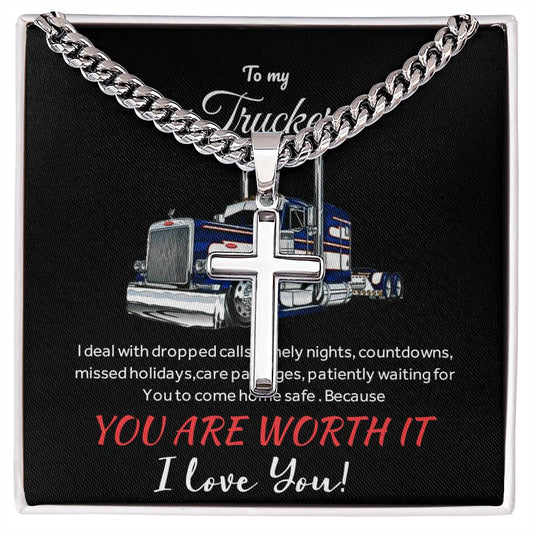 Personalized Steel Cross Necklace on Cuban Chain