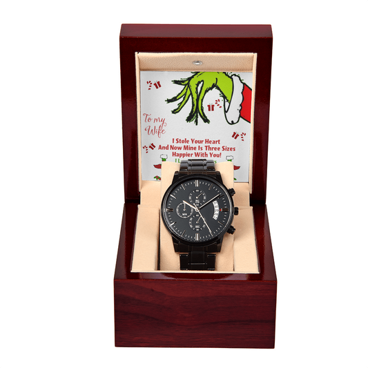 Black Chronograph Watch Christmas Grinch Design Message Card, Gift for Men