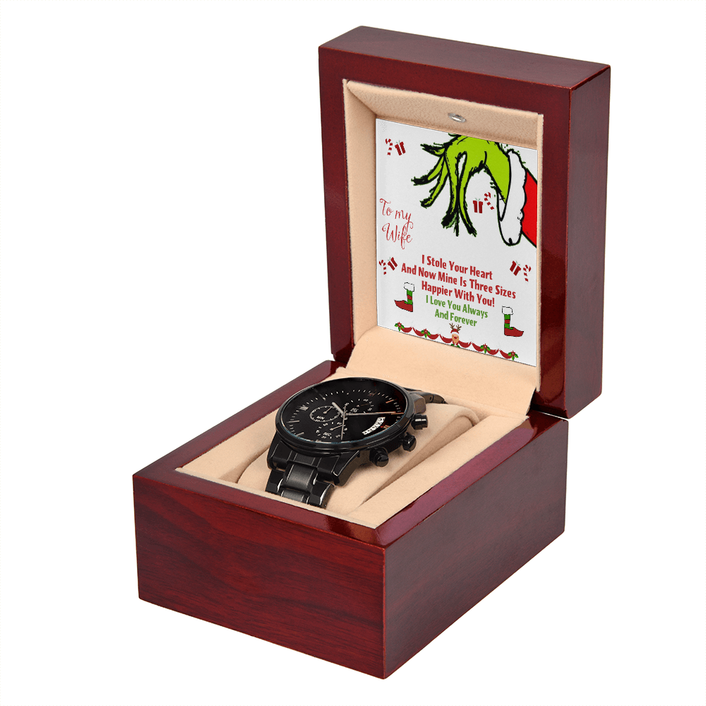 Black Chronograph Watch Christmas Grinch Design Message Card, Gift for Men