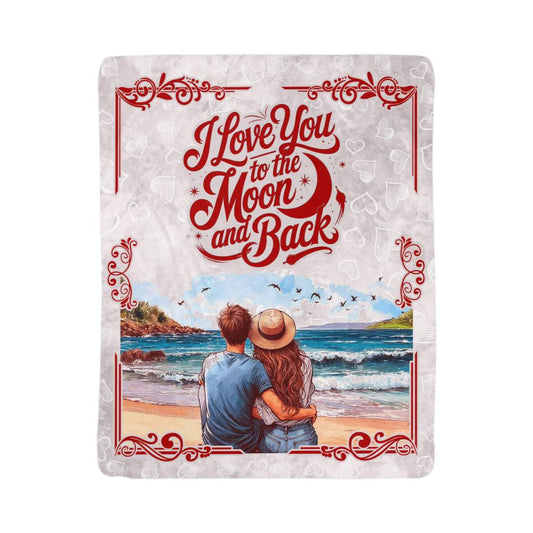 Sherpa Fleece Blanket Valentine's day gift  I love You to the Moon and back