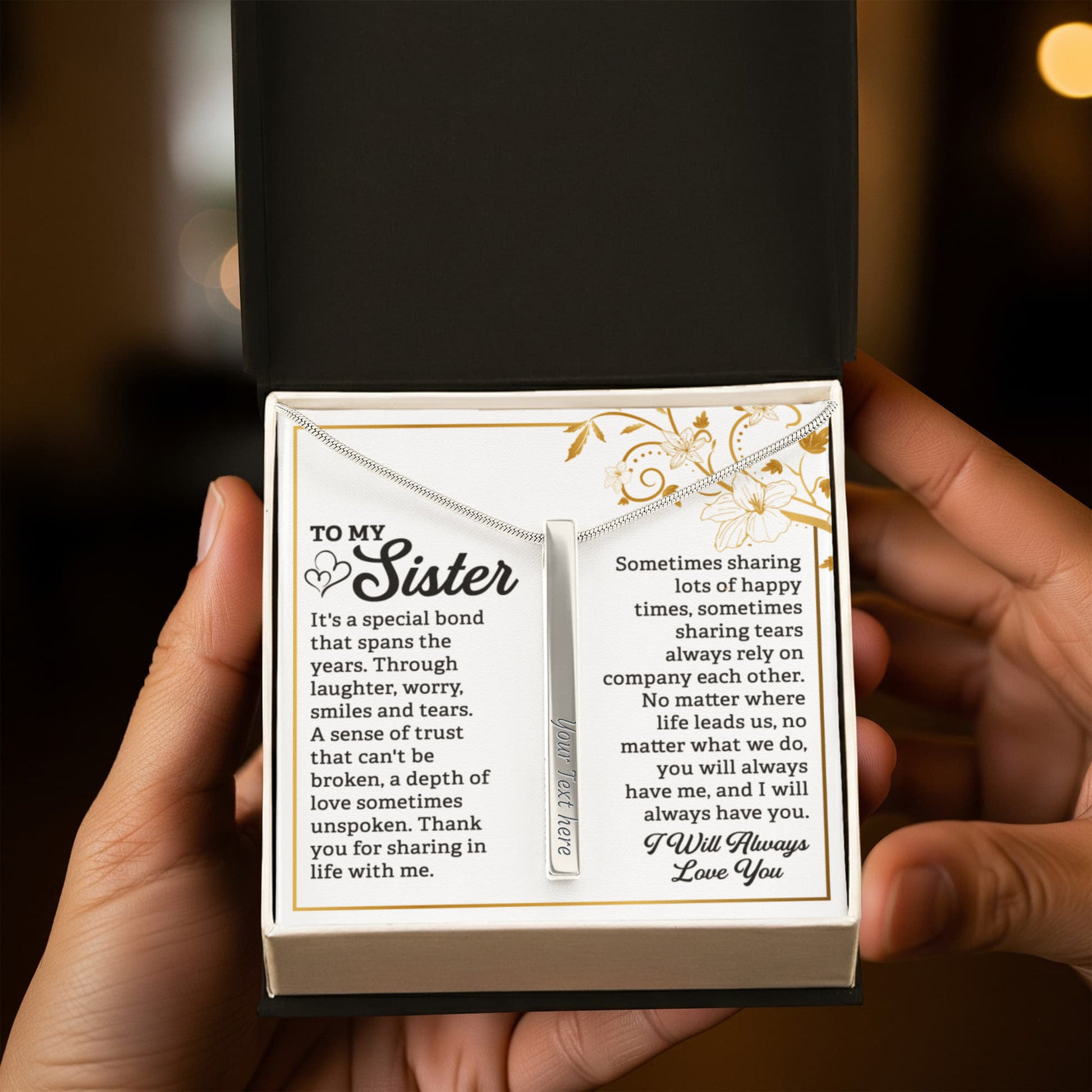 Engraved 4-Sided Stick Necklace To my Sister by ShineOn Fulfillment