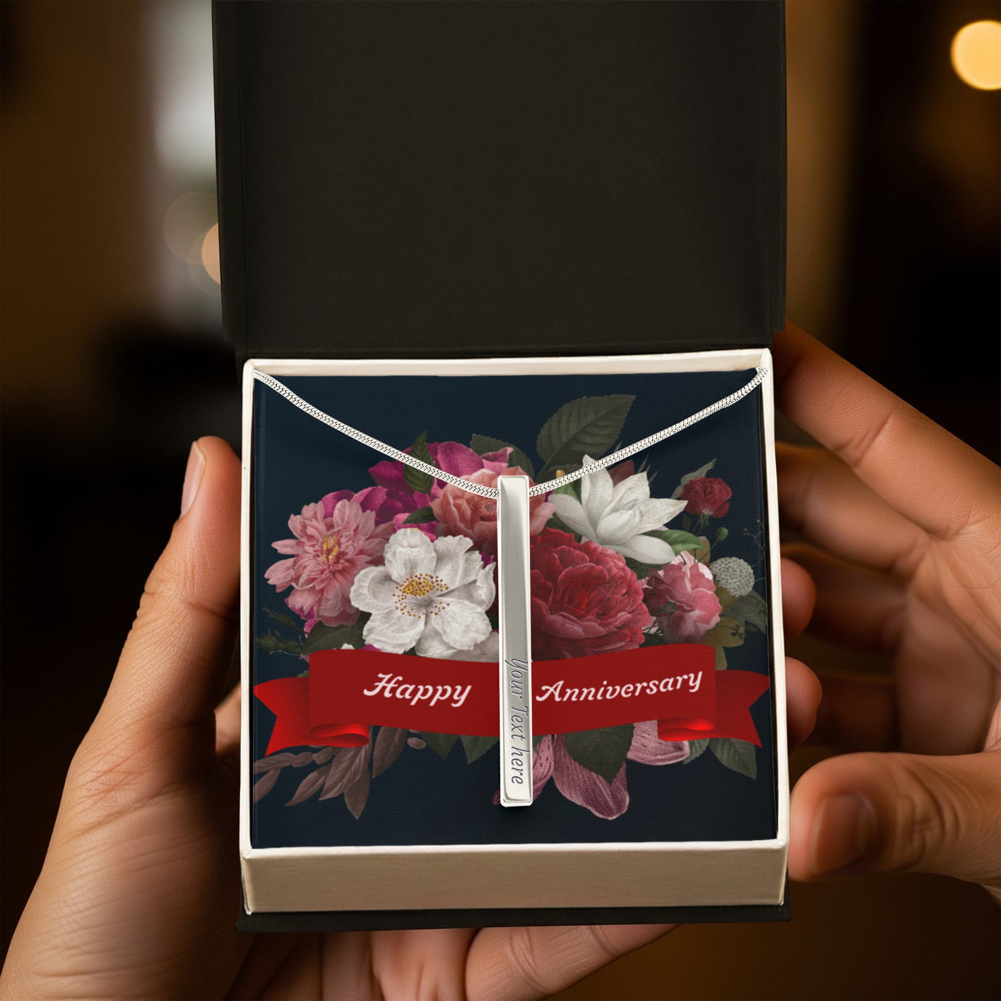 Happy Anniversary – Engraved 4-Sided Stick Necklace | Personalized Romantic Gift by ShineOn Fulfillment