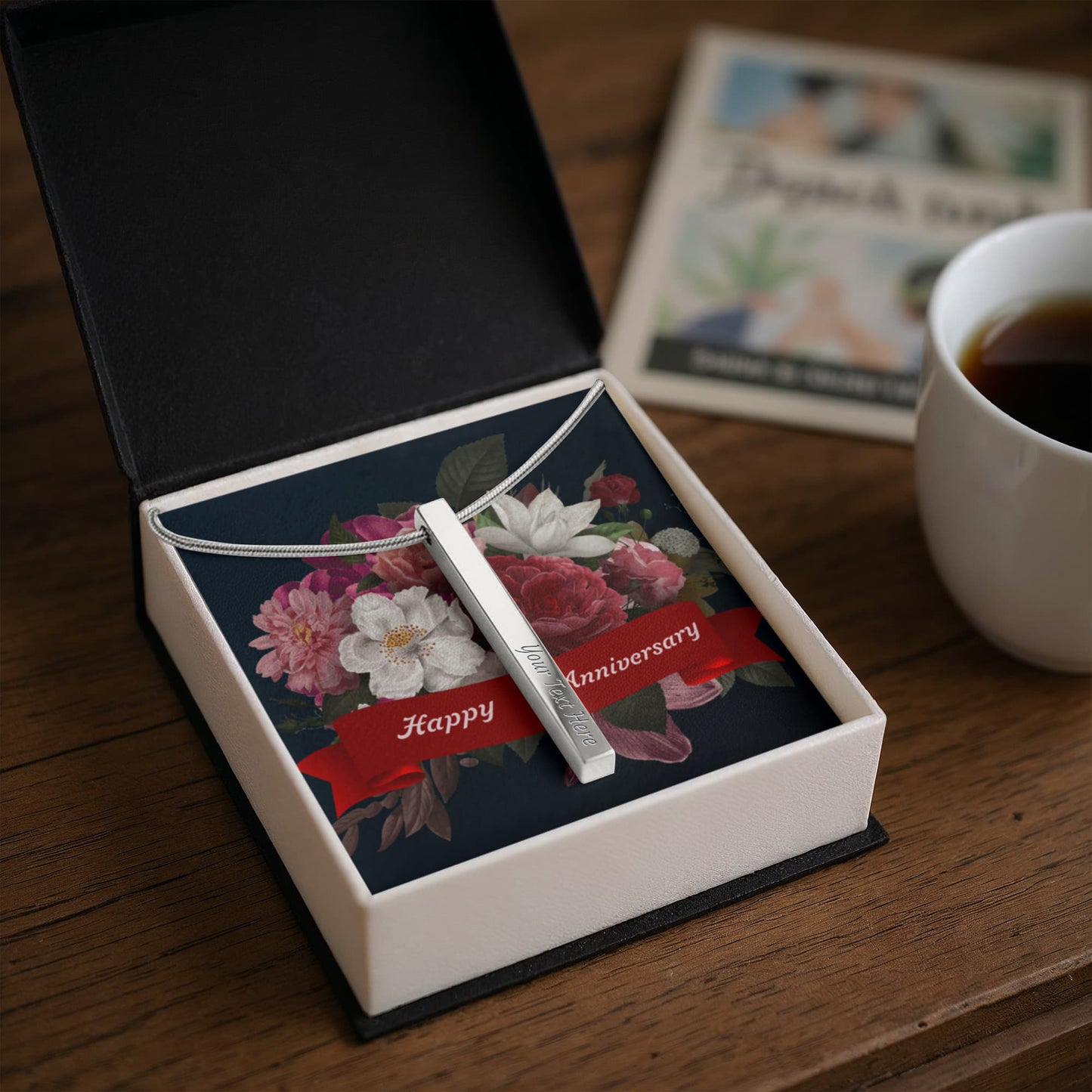 Happy Anniversary – Engraved 4-Sided Stick Necklace | Personalized Romantic Gift by ShineOn Fulfillment