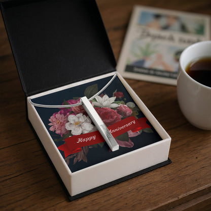 Happy Anniversary – Engraved 4-Sided Stick Necklace | Personalized Romantic Gift by ShineOn Fulfillment