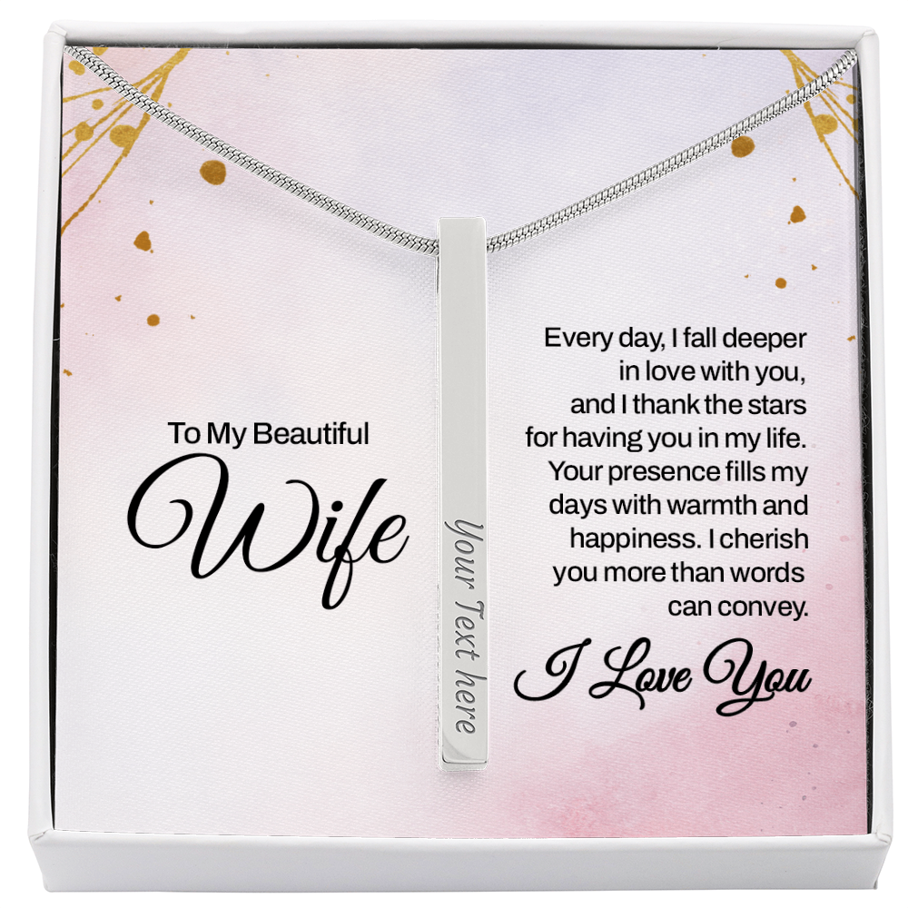 To My Wife – Engraved 4-Sided Stick Necklace | Personalized Romantic Gift by ShineOn Fulfillment