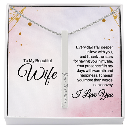 To My Wife – Engraved 4-Sided Stick Necklace | Personalized Romantic Gift by ShineOn Fulfillment