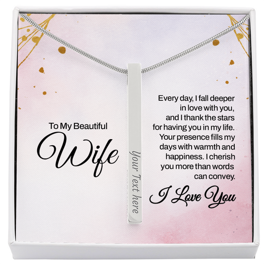 To My Wife – Engraved 4-Sided Stick Necklace | Personalized Romantic Gift by ShineOn Fulfillment