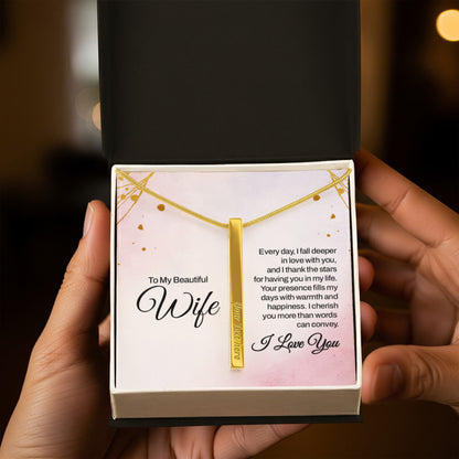 To My Wife – Engraved 4-Sided Stick Necklace | Personalized Romantic Gift by ShineOn Fulfillment