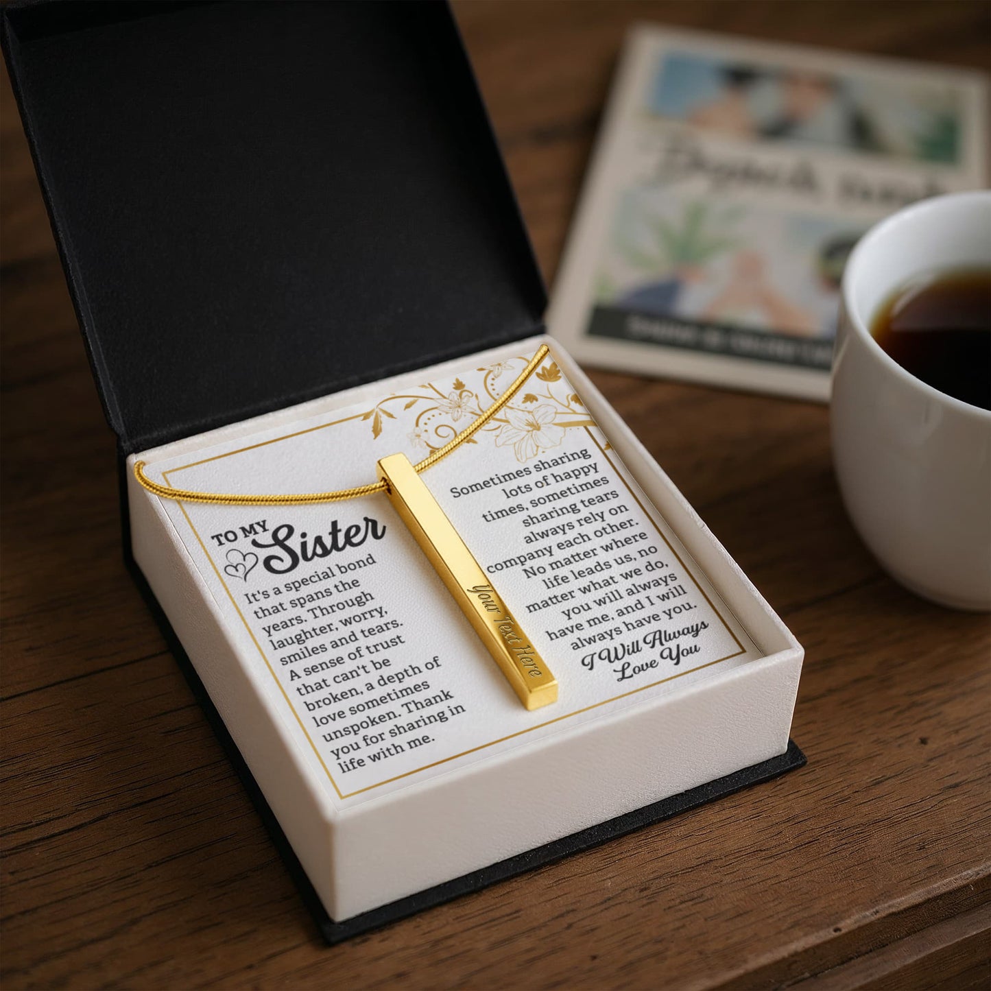 Engraved 4-Sided Stick Necklace To my Sister by ShineOn Fulfillment