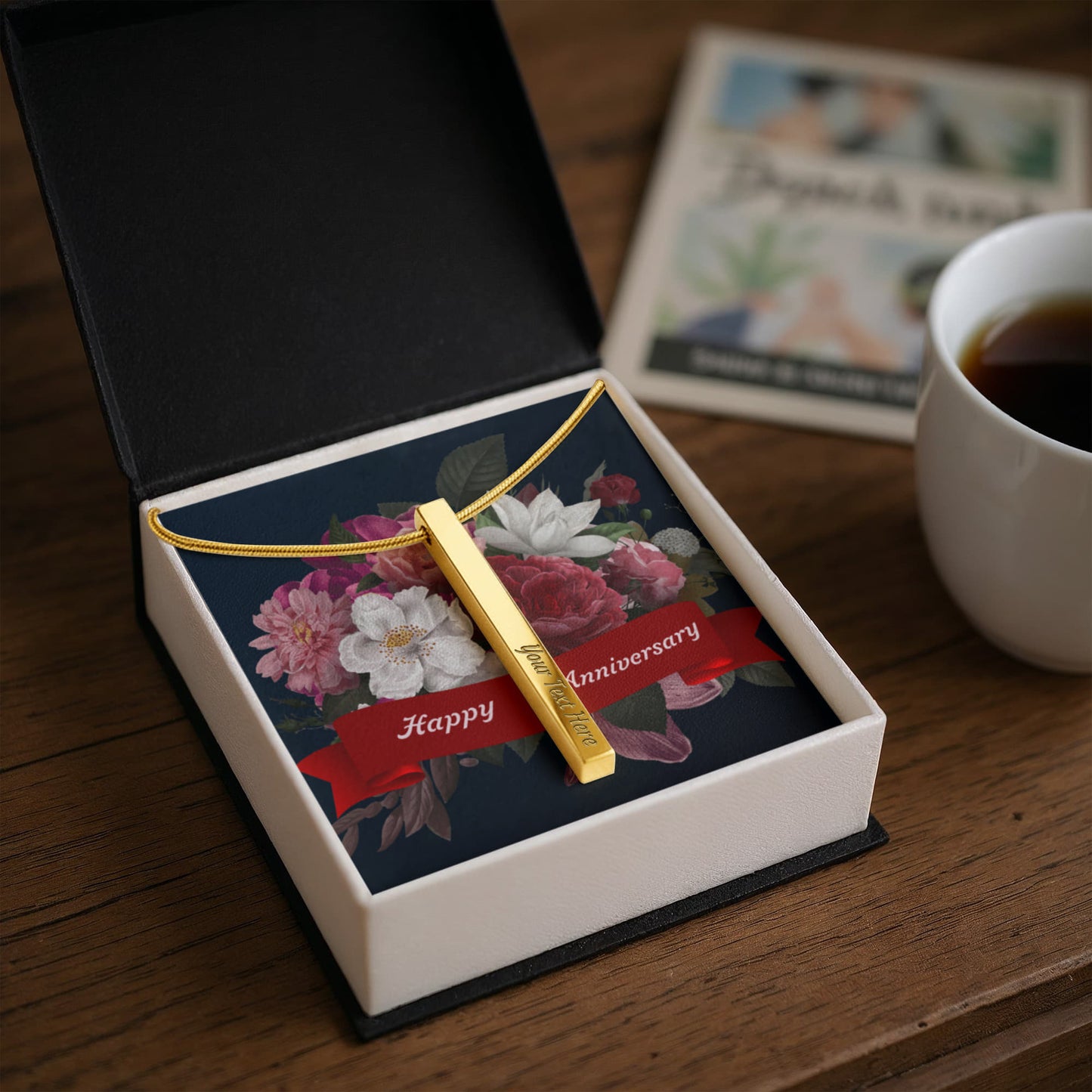 Happy Anniversary – Engraved 4-Sided Stick Necklace | Personalized Romantic Gift by ShineOn Fulfillment