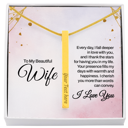 To My Wife – Engraved 4-Sided Stick Necklace | Personalized Romantic Gift by ShineOn Fulfillment