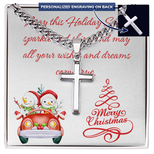 Personalized Cross with Cuban Link Chain Christmas gift for Men