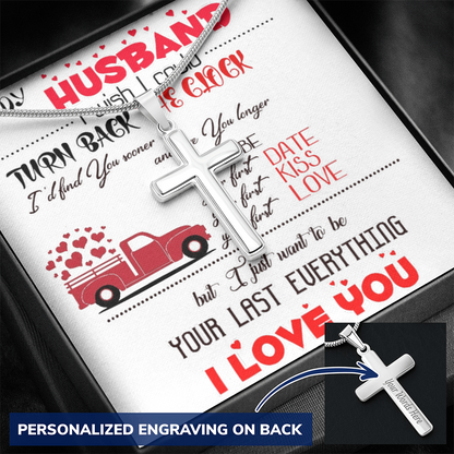 Personalized Cross Necklace with Snake Chain Gift to Husband
